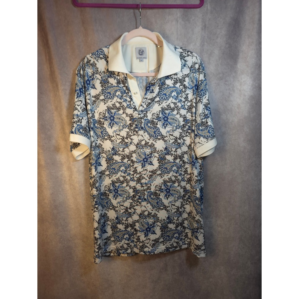 Kilburne‎ Finch Mens XL Paisley Polo Shirt Short Sleeve Button Neck Golf Casual